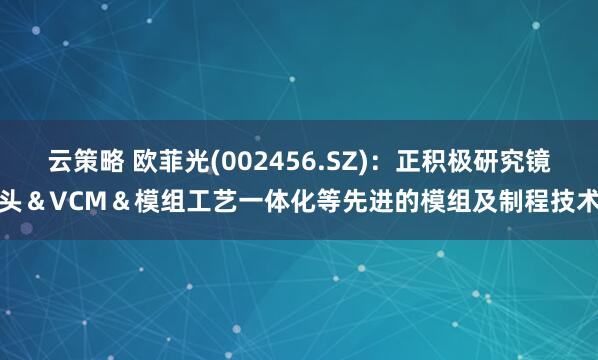 云策略 欧菲光(002456.SZ)：正积极研究镜头＆VCM＆模组工艺一体化等先进的模组及制程技术